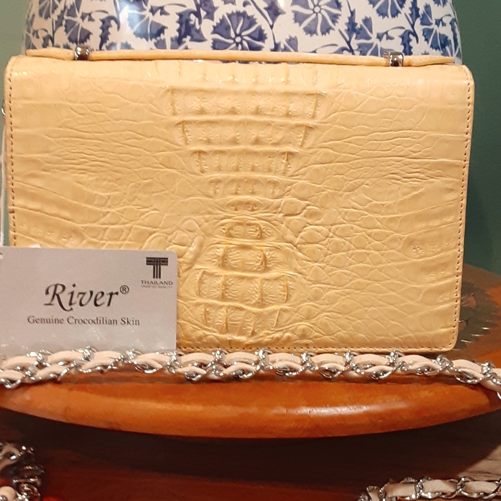 River brand organic caiman crocodile bag